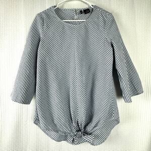 New Directions Womens Blue White Striped Tie-Front 3/4 Sleeve Blouse Medium